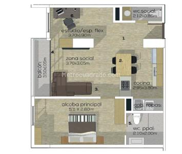 Apartaestudio en venta en Las Casitas, Envigado, 65 m² · foto 9 de 9