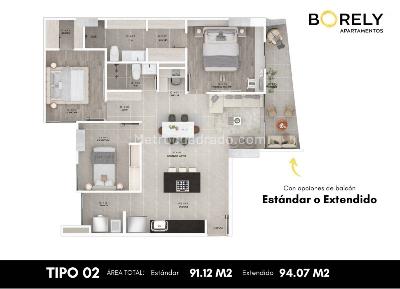 Apartamento de 3 alcobas en venta en Conquistadores, Medellín, 91 m² · foto 4 de 12