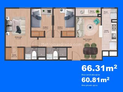 Apartamento de 3 alcobas en venta en Rionegro, Rionegro, 61 m² · foto 9 de 9