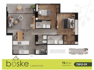 Apartamento de 2 alcobas en venta en San Antonio De Pereira, Rionegro, 78 m² · foto 6 de 7