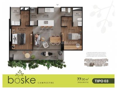 Apartamento de 2 alcobas en venta en San Antonio De Pereira, Rionegro, 77 m² · foto 6 de 7