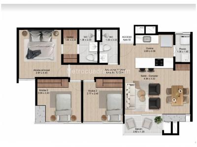 Apartamento de 3 alcobas en venta en Las Palmas, Medellín, 77 m² · foto 15 de 16