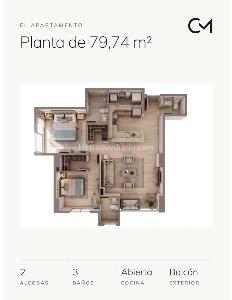 Apartamento de 2 alcobas en venta en Altos Del Poblado, Medellín, 72 m² · foto 3 de 15