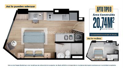 Apartamento de 1 alcoba en arriendo en Cedritos, Bogotá, 21 m² · foto 2 de 5