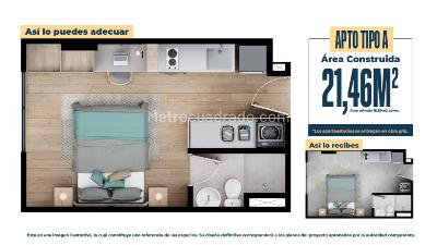 Apartaestudio en arriendo en Cedritos, Bogotá, 21 m² · foto 2 de 5