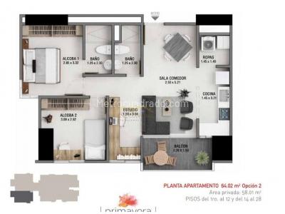 Apartamento de 2 alcobas en venta en El Poblado, Medellín, 65 m² · foto 7 de 7