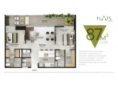 Apartamento de 2 alcobas en venta en El Poblado, Medellín, 87 m² · foto 5 de 7