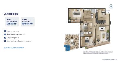 Apartamento de 3 alcobas en venta en San Patricio, Bogotá, 112 m² · foto 4 de 4