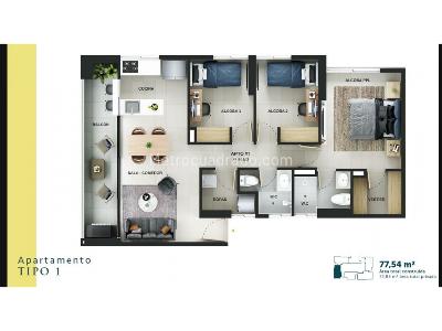 Apartamento de 3 alcobas en venta en Rionegro, Rionegro, 77 m² · foto 5 de 5
