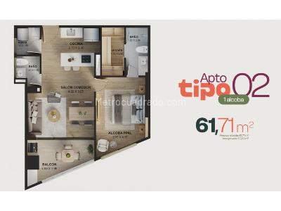 Apartamento de 3 alcobas en venta en Belen San Bernardo, Medellín, 71 m² · foto 3 de 10