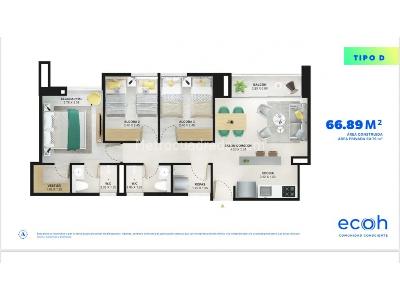 Apartamento de 3 alcobas en venta en Loma De San Jose, Sabaneta, 67 m² · foto 5 de 5