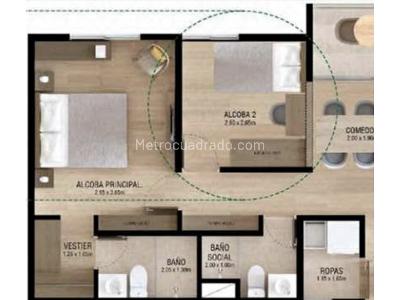 Apartamento de 2 alcobas en venta en Loma De San Jose, Sabaneta, 58 m² · foto 2 de 10