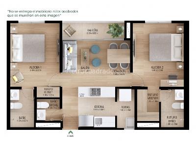 Apartamento de 2 alcobas en venta en San Jose, Sabaneta, 62 m² · foto 3 de 4