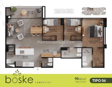 Apartamento de 3 alcobas en venta en San Antonio De Pereira, Rionegro, 84 m² · foto 6 de 7
