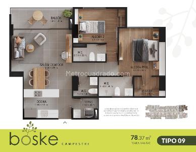 Apartamento de 2 alcobas en venta en San Antonio De Pereira, Rionegro, 72 m² · foto 6 de 7