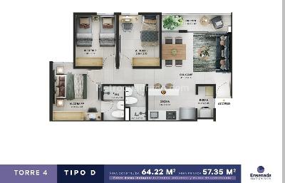 Apartamento de 3 alcobas en venta en Amazonia, Bello, 57 m² · foto 7 de 12