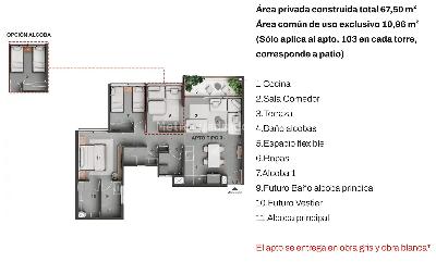 Apartamento de 2 alcobas en venta en Kachipay, Cali, 68 m² · foto 4 de 4