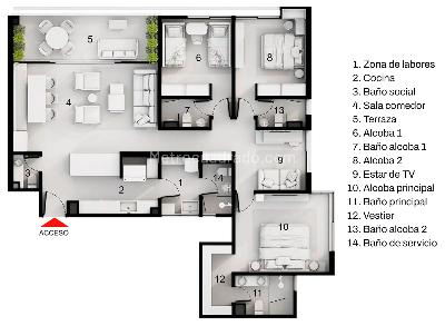 Apartamento de 3 alcobas en venta en Arboledas, Cali, 130 m² · foto 4 de 4