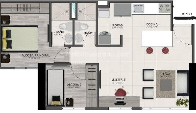 Apartamento de 2 alcobas en venta en Tranvia, Rionegro, 51 m² · foto 7 de 20
