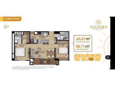 Apartamento de 2 alcobas en venta en Barro Blanco Porvenir San Nicolas, Rionegro, 65 m² · foto 4 de 16
