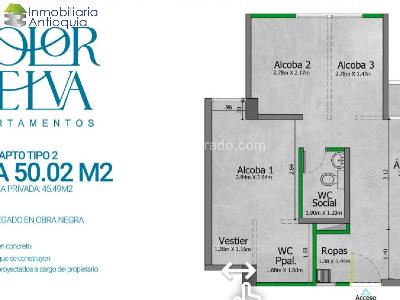 Apartamento de 2 alcobas en venta en Maria Auxiliadora, Sabaneta, 52 m² · foto 3 de 3