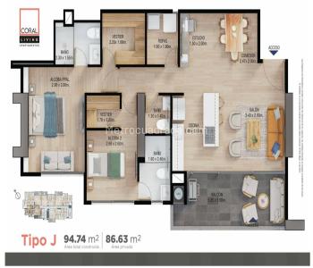 Apartamento de 3 alcobas en venta en Loma Benedictinos, Envigado, 96 m² · foto 2 de 3