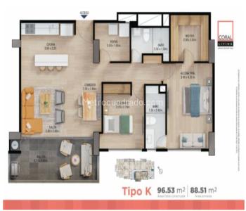Apartamento de 3 alcobas en venta en Loma Benedictinos, Envigado, 96 m² · foto 3 de 3