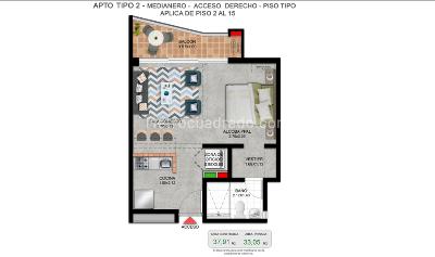 Apartamento de 1 alcoba en venta en La Flora, Cali, 38 m² · foto 11 de 19