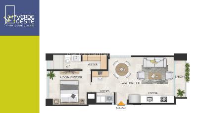 Apartamento de 1 alcoba en venta en Santa Rita, Cali, 52 m² · foto 4 de 10