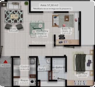 Apartamento de 3 alcobas en venta en Santa Barbara, Cali, 57 m² · foto 9 de 9