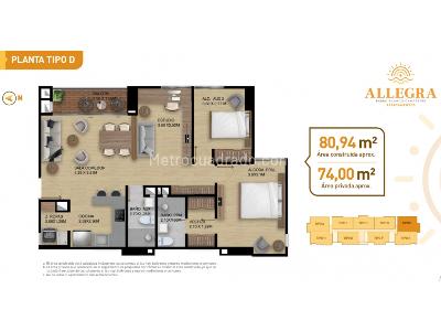 Apartamento de 2 alcobas en venta en Barro Blanco, Rionegro, 74 m² · foto 2 de 7