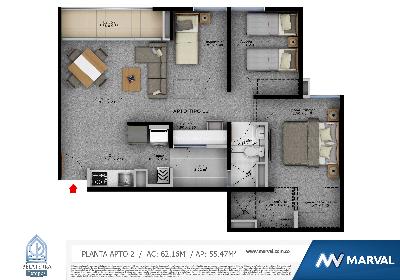 Apartamento de 2 alcobas en venta en Las Vegas De Comfandi, Cali, 55 m² · foto 7 de 7