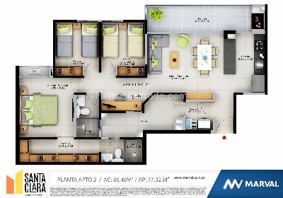 Apartamento de 3 alcobas en venta en Valle Del Lili, Cali, 77 m² · foto 5 de 5