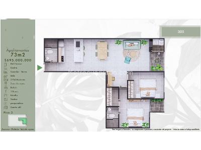 Apartamento de 2 alcobas en venta en Laureles, Medellín, 73 m² · foto 2 de 6