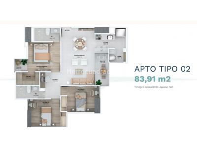 Apartamento de 3 alcobas en venta en Las Lomitas, Sabaneta, 84 m² · foto 4 de 7
