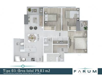 Apartamento de 3 alcobas en venta en Las Lomitas, Sabaneta, 74 m² · foto 3 de 6
