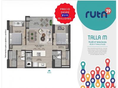 Apartamento de 2 alcobas en venta en Llanogrande, Rionegro, 74 m² · foto 6 de 9