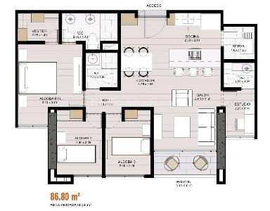 Apartamento de 3 alcobas en venta en Loma De Las Brujas, Envigado, 87 m² · foto 8 de 20