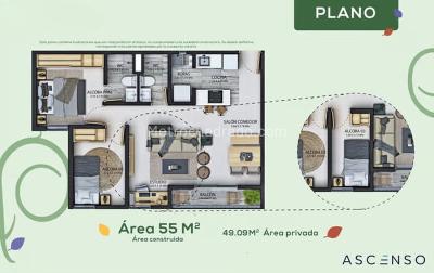 Apartamento de 3 alcobas en venta en Maria Auxiliadora, Sabaneta, 55 m² · foto 10 de 13