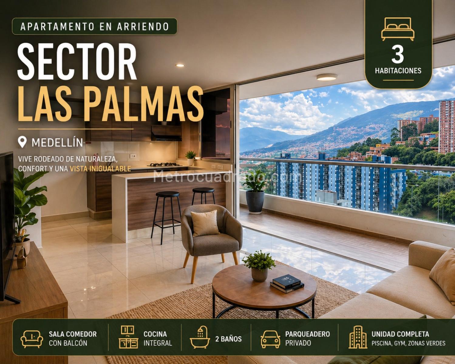 Apartamento de 3 habitaciones en arriendo en El Poblado las Palmas, Medellín — imagen 1 de 13