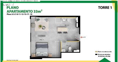 Apartamento de 1 alcoba en venta en Salitre Alto, Bogotá, 32 m² · foto 14 de 17